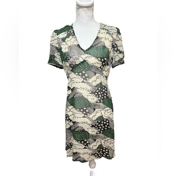 Anna Sui Vintage  Y2K Silk Abstract Print sleeveless Short  Dress Size 6 No Slip - Picture 1 of 6